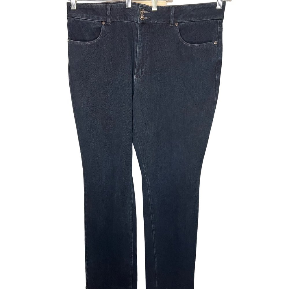 Coldwater Creek women’s size L 18 soft blue denim stretch zip two button four po
